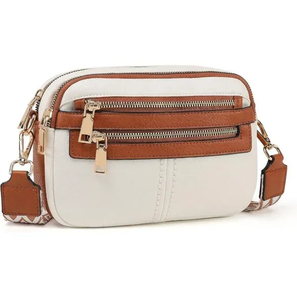 6-Pocket Crossbody Bags for Women, Vegan Leather Shoulder Handbags White Travel - Picture 7 of 7